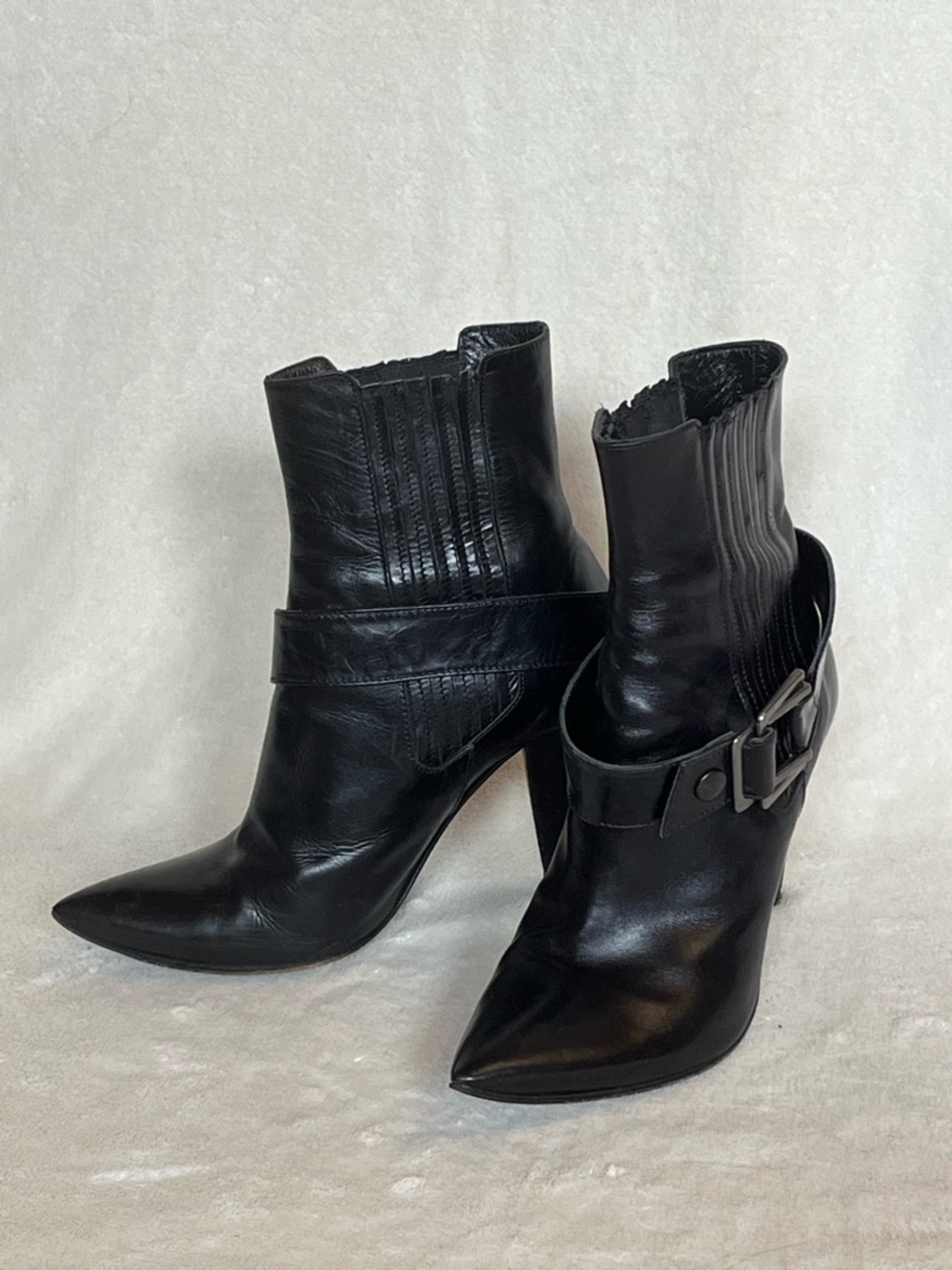 Vintage Arnold Churgin Black Leather Ankle Boots with Buckle Strap
